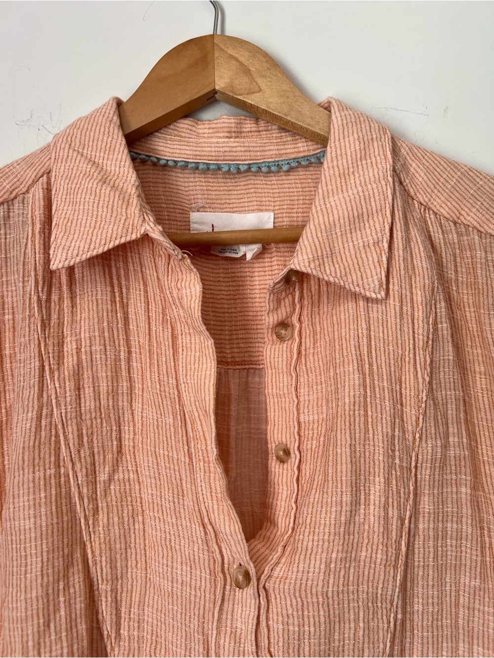 by Anthropologie Lightweight Peach Stripe Gauze Cotton Tunic Popover Blouse - Picture 4 of 14